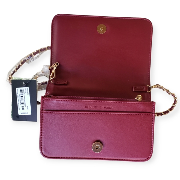 NWT BADGLEY MISCHKA Pleated Wine Colored Crossbody Bag - Picture 4 of 11
